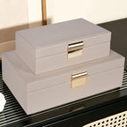 Decorative Storage Box Set of 2, PU Leather Organizer for Home Decor Beige by JOLENSOY