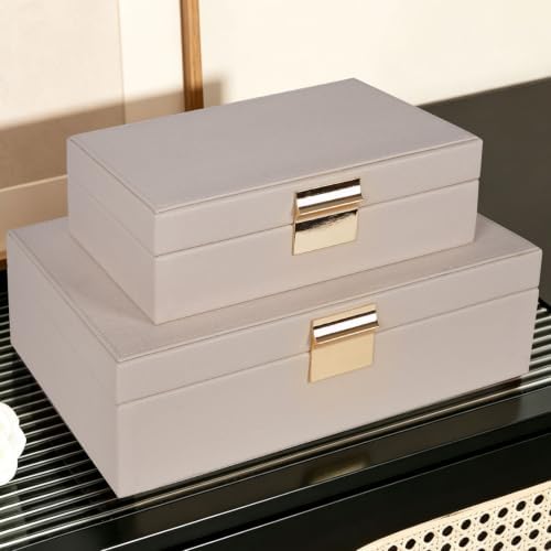 Decorative Storage Box Set of 2, PU Leather Organizer for Home Decor Beige by JOLENSOY