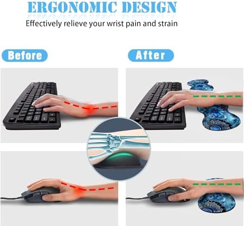 Keyboard Wrist Rest+Mouse Wrist Pad+Desk Pad Set,Memory Foam Ergonomic Easy Typing Pain Relief for Computer Laptop Office Home - Mandala - Image 3