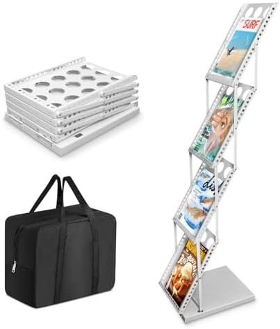 4-Pocket Foldable Magazine & Brochure Display Rack, Portable Literature Stand for Office, Trade Shows and Exhibitions, with Carrying Bag (White) by XIDIHF
