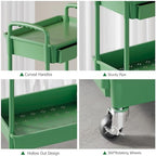 4 Tier Rolling Utility Cart with Drawer, Plastic Storage Organizer Rolling Carts with Wheels Handles Hanging Cups Hooks for Office, Bathroom, Kitchen,Craft Art Room (Green) - Image 5