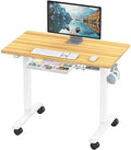 SHW 40-Inch Mobile Electric Height Adjustable Standing Desk w/Drawer, Oak by SHW