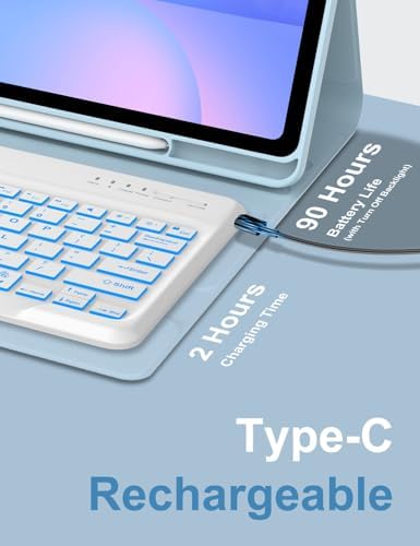 Keyboard Case for Samsung Galaxy Tab S10 FE+ Plus 13.1'' 2025, Galaxy Tablet S10FE+ Case with Backlit Keyboard, 7-Color Backlight Keypad with Pen Holder for Samsung Tab S10FE Plus 13.1 Inch, Sky Blue - Image 5