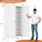 White Metal Storage Cabinet, 79" Kitchen Pantry Cabinets for Office - Image 2