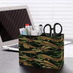 PU Leather Multi-Compartment Pen Holder Desktop Organizer Pencil Cup Storage Caddy for Office Home Supplies Hand Drawn Vintagel Pattern with Dragonflies And Olive Branches - Image 5