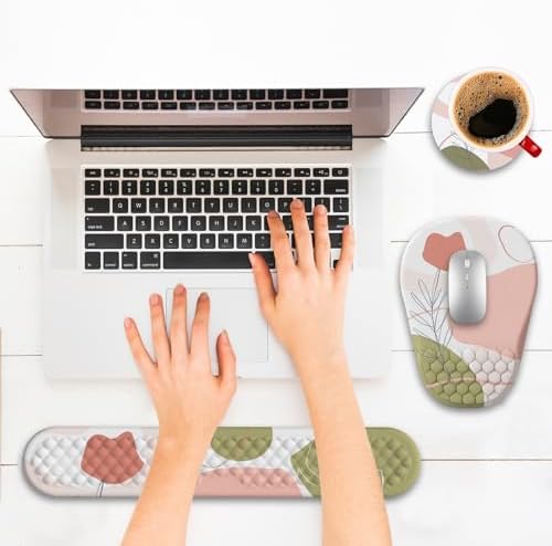 Ergonomic Mouse Pad and Keyboard Wrist Rest with Massage Design, Space-Saving Mouse Pad Wrist Support, Memory Foam Wrist Rest with Non-Slip PU Base for Computer Desk, Rose - Image 6