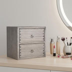 DDYURI Wooden Desktop Drawer Organizer Box 2-Tier Tabletop Storage Cabinet for Office Makeup Dressing Table Dark Brown - Image 2