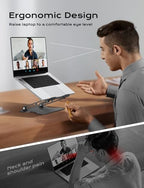 JCZT Adjustable Laptop Stand for Desk, Metal Foldable Laptop Riser, Black - Image 2
