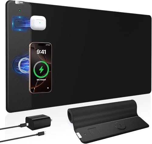Magnetic Wireless Charging Mouse Pad, 31.5"x15.8", with 20W Adapter, Black by abcmat
