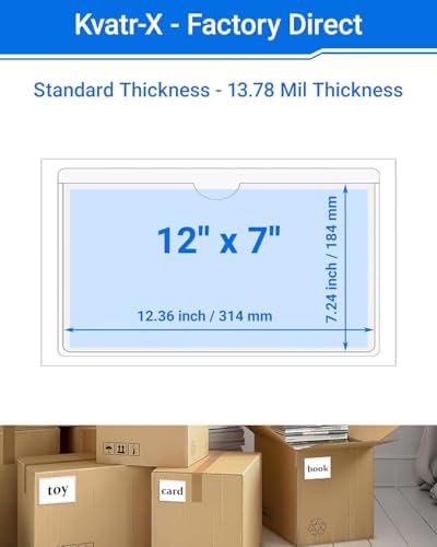 40 PCS Clear Self Adhesive Plastic Label Pockets, Top Loading Business & Library Index Card Holders, Peel and Stick Sleeves for Storage Bins, Totes, Binders and Drawers (12 x 7 Inch) - Image 2