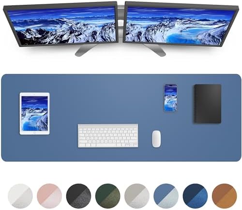 AFIING Leather Desk Pad Protector,Mouse Pad,Office Desk Mat, Non-Slip PU Leather Desk Blotter,Large Desk mat,Waterproof Keyboard mat for Office/Home/Decor (Grey Blue,55"" x 17"") by AFIING