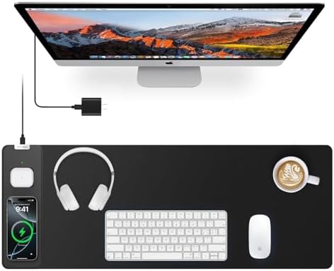 Magnetic Wireless Charging Mouse Pad, 27.5"x11.8", with 20W Adapter, Black by abcmat