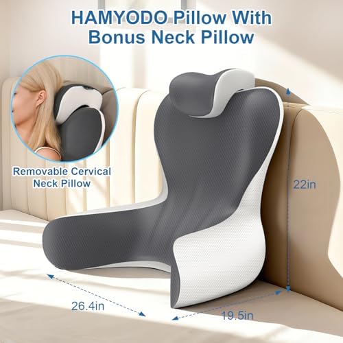 22" XL Reading Pillow Sitting in Bed,Back Support & Armrests(Grey & White) - Image 5