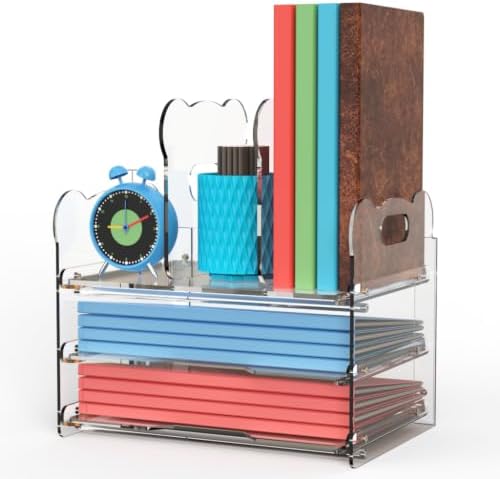 Desktop Files Organizer, Acrylic Desk Organizer with Drawer, Clear File Holder Mail Sorter Office Supplies Storage, Modern Desktop Paper Organizer for Home and Office by ALSMER