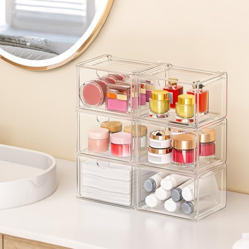 caktraie 6-Pack Acrylic Stackable Storage Drawers for Vanity, Desk, Bath - Image 7