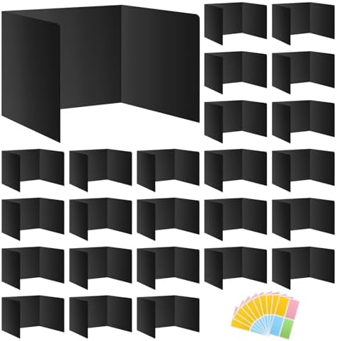 Black 24-Pack Desk Dividers for Students, Waterproof Durable Plastic Study Carrel Dividers, Easy to Clean, Privacy Classroom Shield Folder Boards for Student Desk by Ubenic