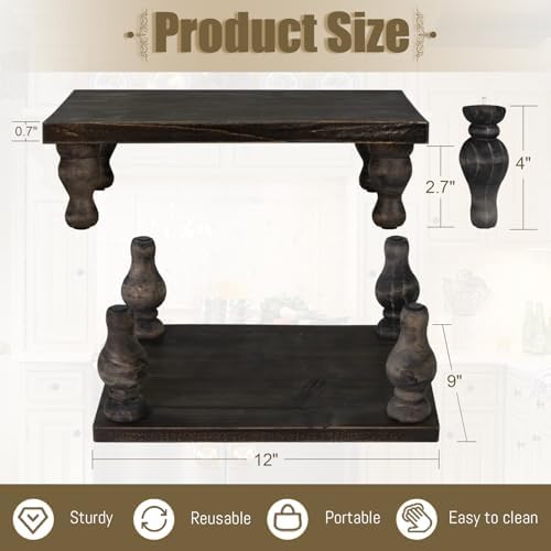 MAONAME Decorative Wood Display Risers, Washed Black Wooden Pedestal Stand - Image 2