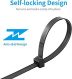 XINGO 8 Inch Black Zip Ties Heavy Duty 1000 Pack, 120 LBS Tensile Strength, Premium Nylon Cable Wire Ties, Self-locking Plastic Ties for Indoor and Outdoor Use - Image 3