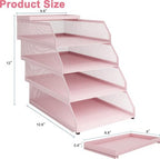 Natwind 4-Tier Stackable Metal Mesh Desk Paper Tray Organizer,Pink - Image 2