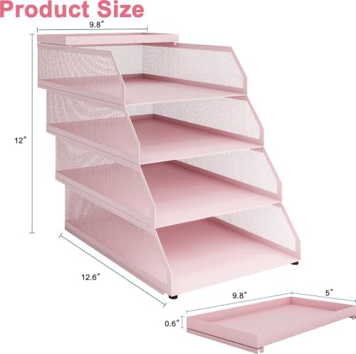 Natwind 4-Tier Stackable Metal Mesh Desk Paper Tray Organizer,Pink - Image 2