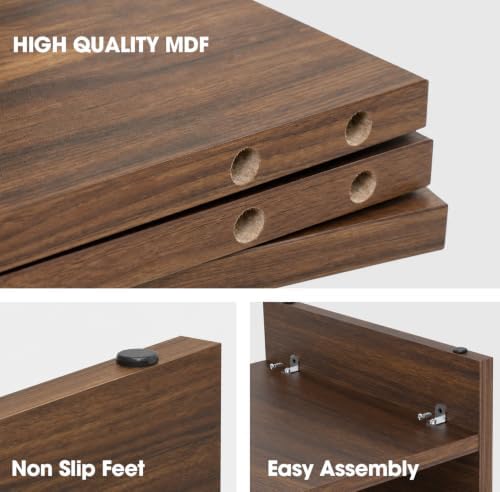 FITUEYES Wooden Monitor Stand Riser, 2-Tier Desk Storage Shelf, Brown - Image 5