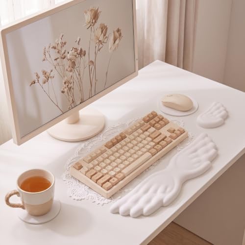 4 Pcs Cute Angel Wing Lace Keyboard Wrist Rest & Mouse Pad Coaster Set - Image 5