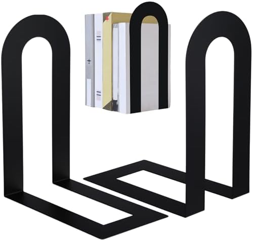 Chunful 6 Pcs Black Metal BookEnds Shelves, 9.5 x 7.75 x 4.75 in by Chunful