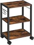 MAHANCRIS Printer Stand, 3-Tier Under Desk Rolling Cart with Storage Shelf, Heavy Duty Printer Table with Wheels for Home and Office, Printer Shelf with 2 Hooks, Small Spaces, Rustic Brown PTHR4001Z by MAHANCRIS