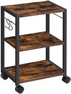 MAHANCRIS Printer Stand, 3-Tier Under Desk Rolling Cart with Storage Shelf, Heavy Duty Printer Table with Wheels for Home and Office, Printer Shelf with 2 Hooks, Small Spaces, Rustic Brown PTHR4001Z by MAHANCRIS