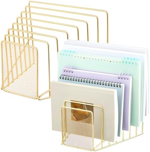 2 Pcs 2 Pcs Wire File Sorter Desk 7 Section Organizer, Golden by Surfinton