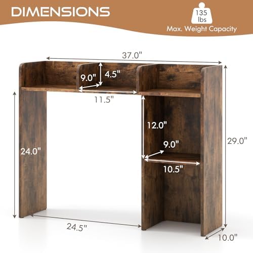 Tangkula Desktop Bookshelf, Countertop Storage Hutch with 5 Shelves for Computer Desk, 3-Tier Display Rack, Multipurpose Wood Desktop Hutch Storage Organizer for Dorm Office, Brown - Image 3