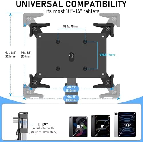 Secure Desk Tablet Kiosk Stand for 10"-14" iPad Pro Air and Samsung Tablets - Image 3