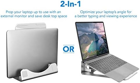 Mount-It! Vertical Laptop Stand for Desk, 2-in-1 Aluminum Laptop Holder & Angled Riser for 11–15 Inch Laptops, Space-Saving Laptop Dock for External Monitor Setup, Silver - Image 3