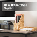 Mind Reader Rattan Vertical File Organizer with Iron Frame, Desktop Organizer, Holds Letter Size Documents, Brown - Image 2