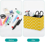 Pens Holder, Pencils Holder for Desk Organizer, Yellow Polka Dots PU Leather Pencil Cups Desktop Stationery Storage Makeup Brush Holder Pens Organizer for Office Home - Image 3