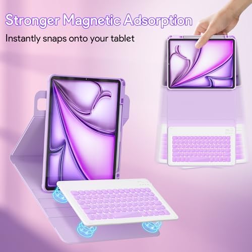 YBING for iPad Air 13 Inch & Pro 12.9 Case with Keyboard - Mouse, 7 Colors Backlit Detachable Keyboard and 360 Rotating Cover for iPad Pro 12.9 (6th, 5th, 4th, 3rd gen), Air 13 M4/M3/M2 (Purple) - Image 7