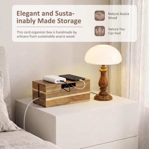 Acacia Wood Cable Management Box - Cord Hider&Organizer for TV Wires - Image 6