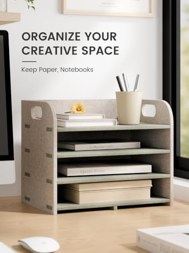 Fluxynara 4-Tier Felt File Organizer with Carry Handles, Sage Mist - Image 5