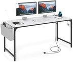 Tangkula 60” Large Computer Desk with Charging Station, Modern Simple Study Writing Desk with Storage Bag, Headphone Hook, Sturdy Metal Frame, Home Office Workstation by TANGKULA