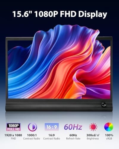 Portable Monitor 15.6" for Laptop, 1080P FHD IPS Travel Screen Display - Image 2