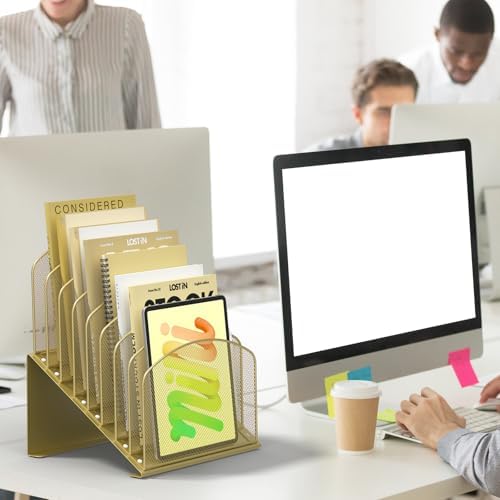 Sinboun Inclined Desk File Organizer Folder Holder with 8-Section, Gold - Image 3