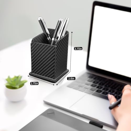 Carbon Fiber Black Pen Holder Cup for Desk, Black Pencil Cup Holder for Desk Office Pen Organizer,Modern Minimalist Pen Holder,Matte Black - Image 4