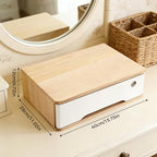 Desktop Storage Box,Desk Organizer Drawers,Desktop Organizer,Office Supplies Drawer Organization with Lockable Drawer for Office,School Supplies,1Tiers,Original Wood Color, White - Image 3