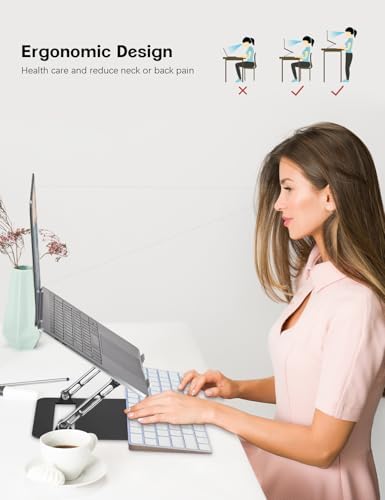 Aoviho Adjustable Laptop Stand for Desk,Portable Laptop Stand Holder and Riser,Foldable Aluminum Notebook Computer Stands for MacBook Air Pro HP Lenovo Dell Samsung, 10-15.6 inch (Silver-Gray-Black) - Image 3