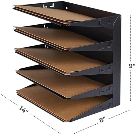 5 Tier Metal Desktop File Organizer Letter Tray Black - Image 3