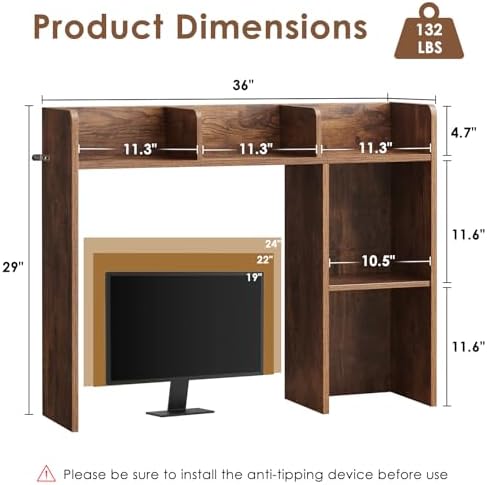 Nromant Desktop Bookshelf, Wooden Desk Storage Hutch with 4 Shelves, 3-Tier Desktop Display Organizer Rack for Office Home (Brown, 5 Shelves A) - Image 3