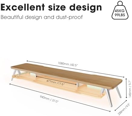 Fenge Dual Monitor Stand Riser with Phone & Tablet Slot, Dark Oak - Image 3