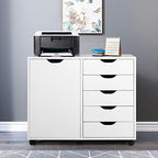 GIANTEX File Cabinet, Mobile Lateral Filing Cabinet with 5 Drawers &1 Door, Wheels, Rolling Storage Organizer for Home Office, Study Room (31”x 15.5” x 25.5”, White) - Image 2