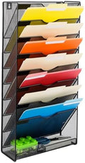 EASEPRES Desk File Organizer Mesh 9-Tier, Hanging Wall Mount Document Organization Stand, Desktop Vertical Mail Paper Folder Holder Rack with Bottom Tray for Office Home Cubicle Countertop, Black by EASEPRES