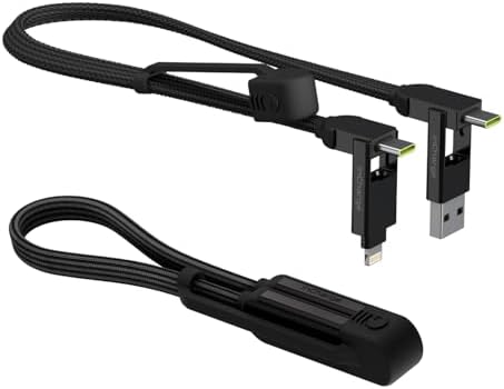 Rolling Square inCharge XL 6-in-1 Multi Charging Cable, Portable USB and USB-C Cable with 100W Ultra-Fast Charging Power, 1 Ft/0.3m, Urban Black by RollingSquare
